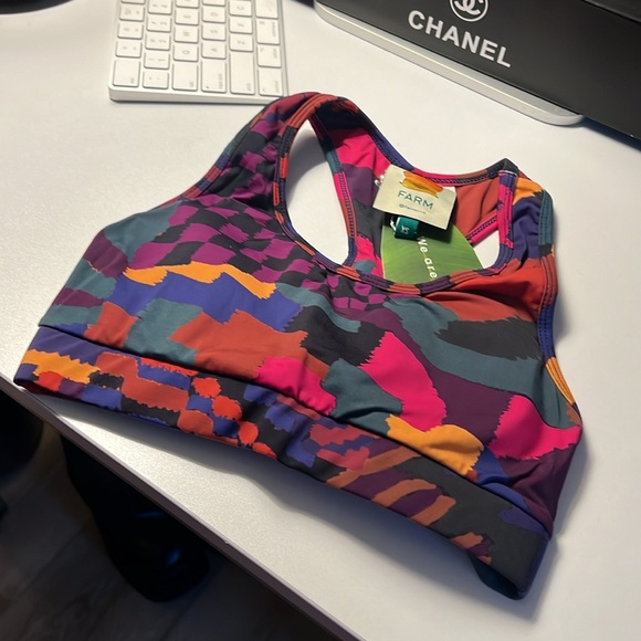 1 hour sale. Farm Rio, XS colorful sports bra (Anthropologie) Abstract patches - Picture 8 of 10
